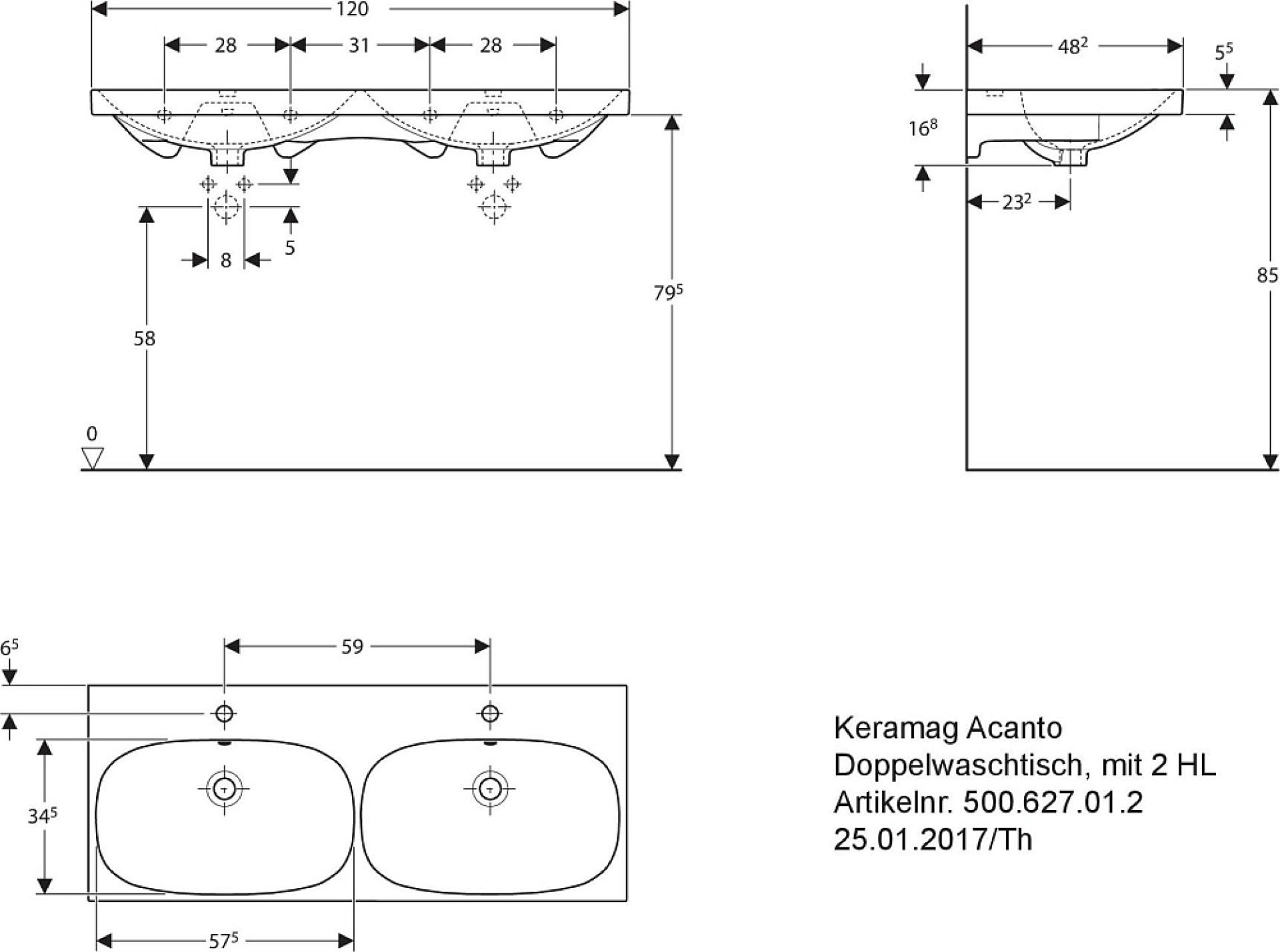 Раковина 120 см Keramag Acanto 500.627.01.8 - фото Geberit (Геберит) Shop