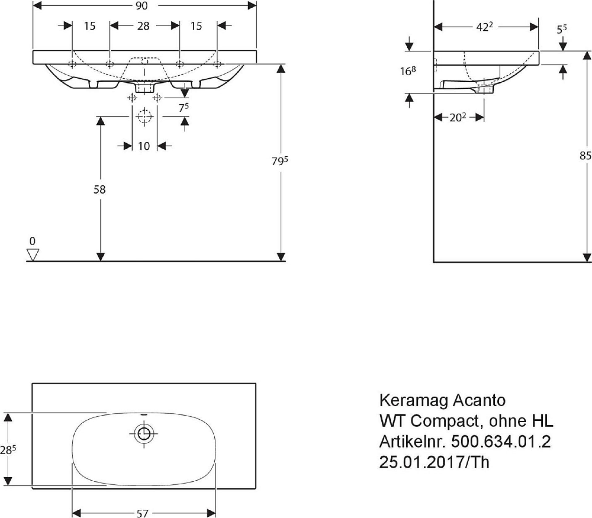 Раковина 90 см Keramag Acanto Compact 500.634.01.8 - фото Geberit (Геберит) Shop