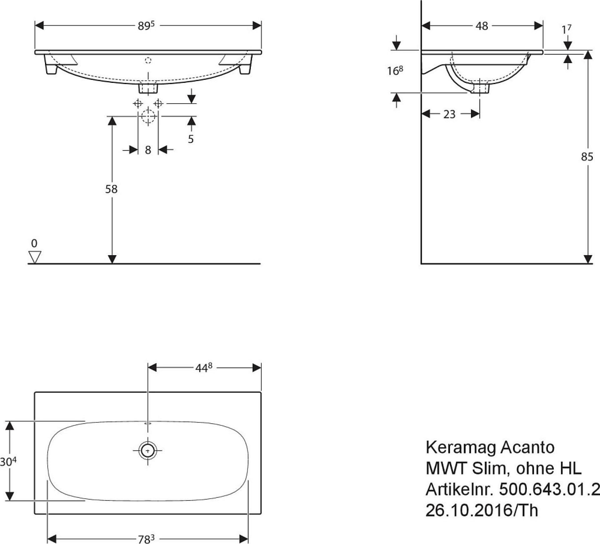 Раковина 90 см Keramag Acanto Slim 500.643.01.8 - фото Geberit (Геберит) Shop