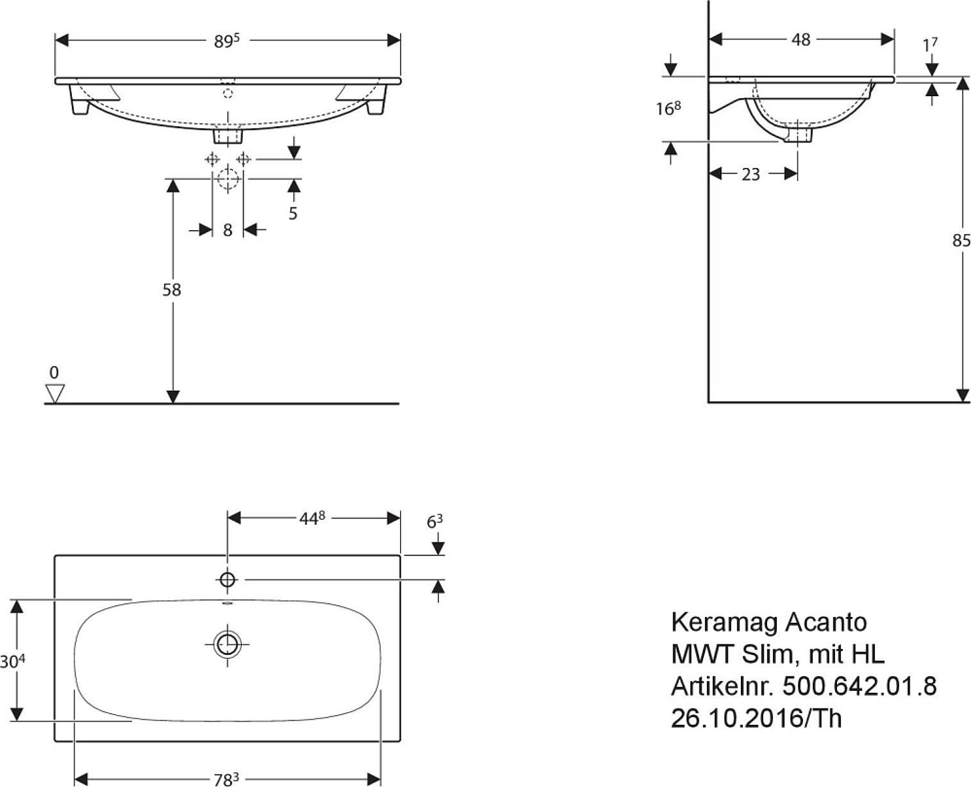 Раковина 90 см Keramag Acanto Slim 500.642.01.8 - фото Geberit (Геберит) Shop