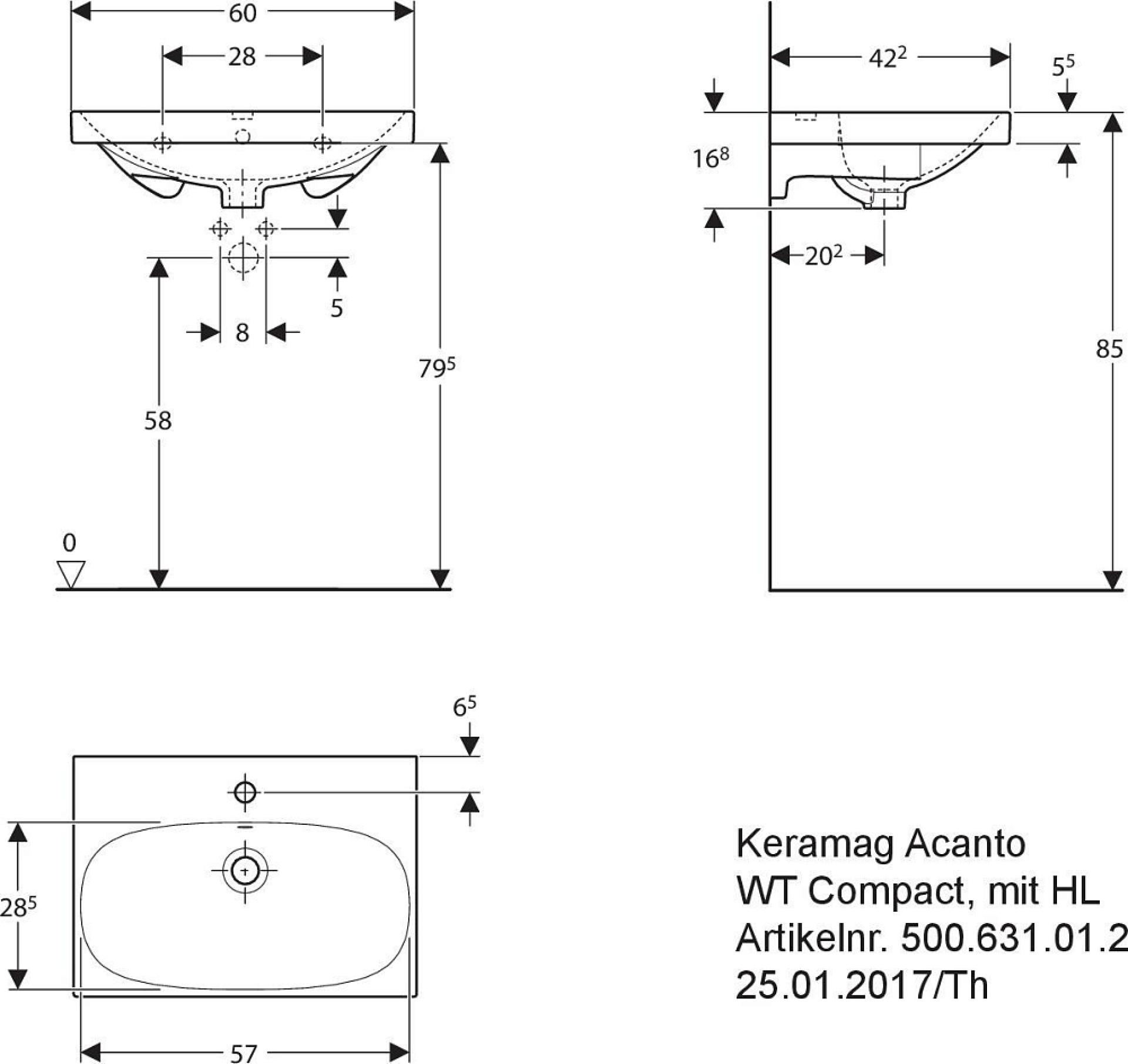 Раковина 60 см Keramag Acanto Compact 500.631.01.8 - фото Geberit (Геберит) Shop