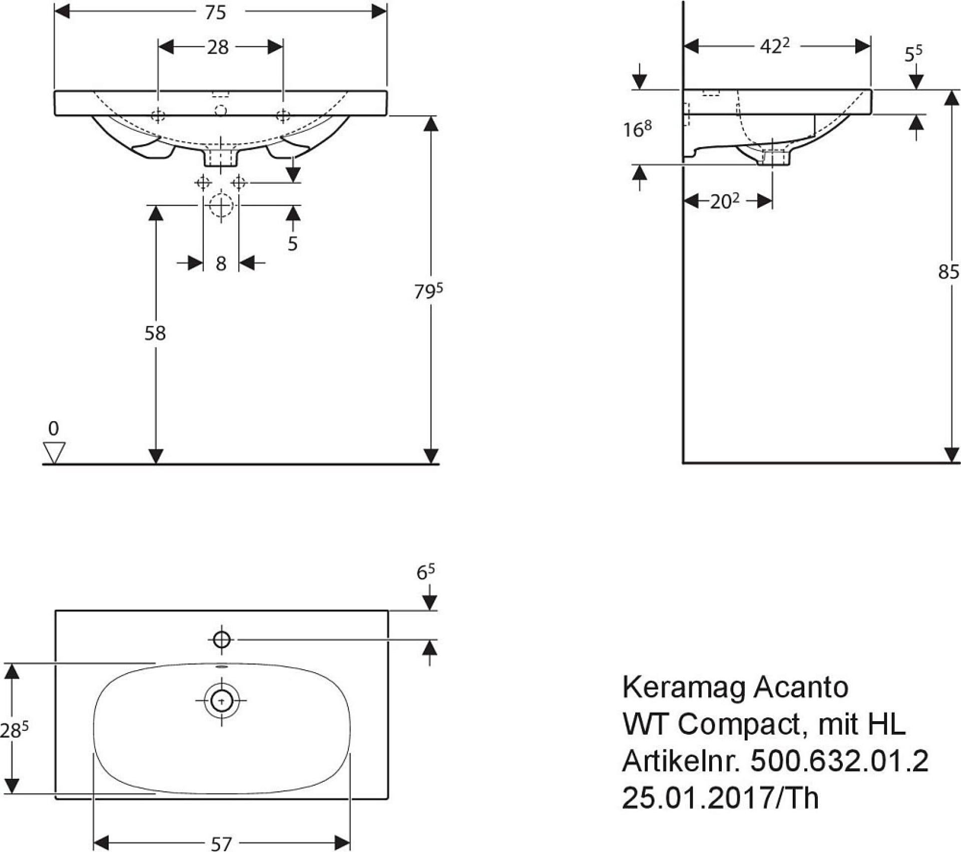 Раковина 75 см Keramag Acanto Compact 500.632.01.8 - фото Geberit (Геберит) Shop