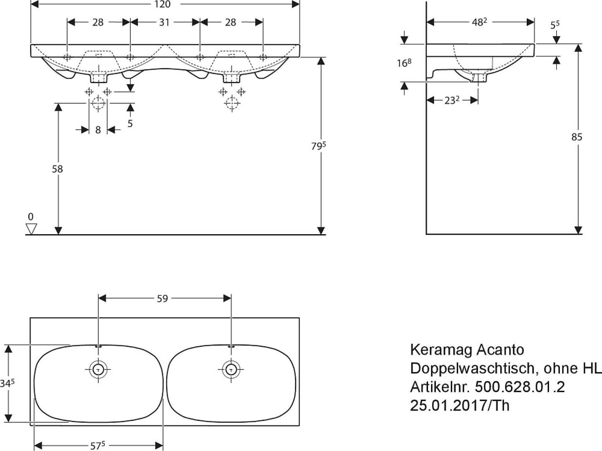 Раковина 120 см Keramag Acanto 500.628.01.8 - фото Geberit (Геберит) Shop