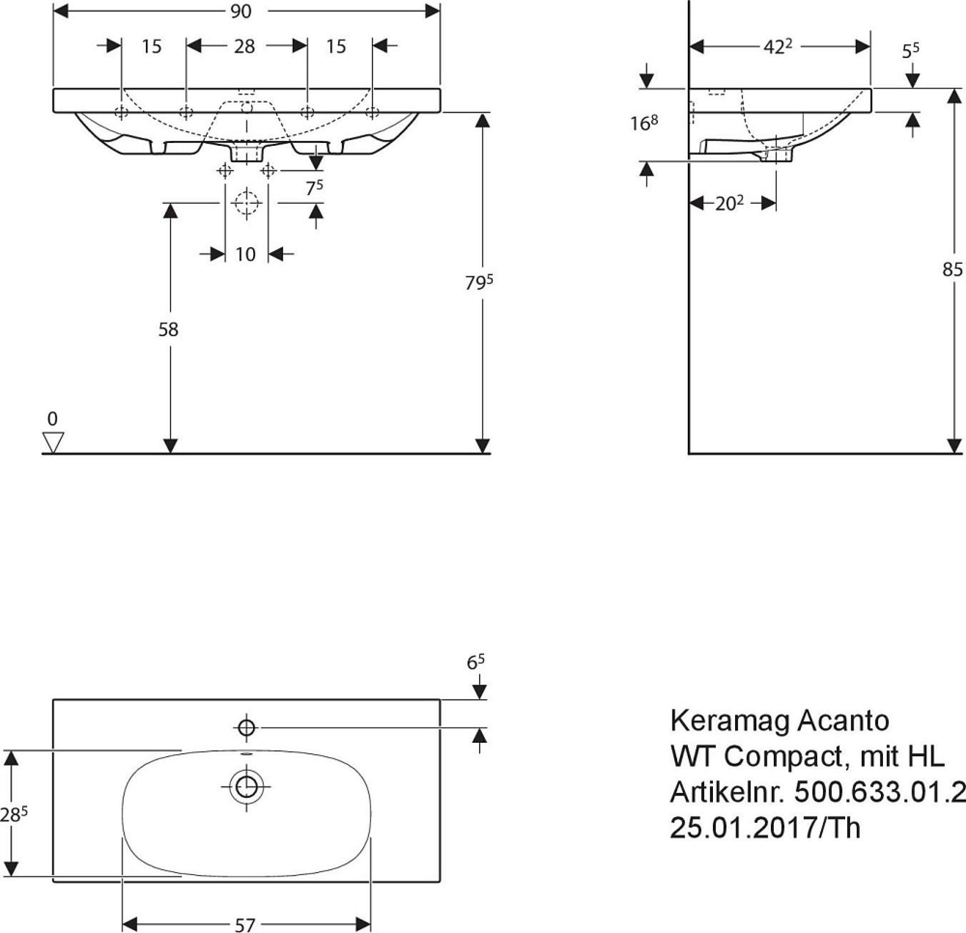 Раковина 90 см Keramag Acanto Compact 500.633.01.8 - фото Geberit (Геберит) Shop