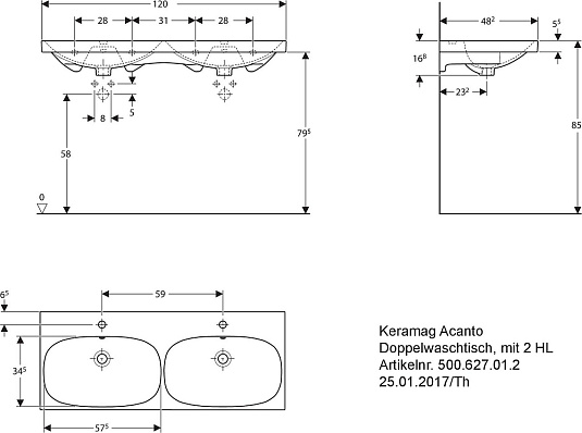 Раковина 120 см Keramag Acanto 500.627.01.8 - фото Geberit (Геберит) Shop