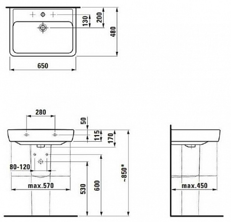 Раковина Laufen Pro 8.1895.3.000.104.1 - фото Geberit (Геберит) Shop