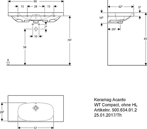 Раковина 90 см Keramag Acanto Compact 500.634.01.8 - фото Geberit (Геберит) Shop