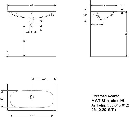 Раковина 90 см Keramag Acanto Slim 500.643.01.8 - фото Geberit (Геберит) Shop