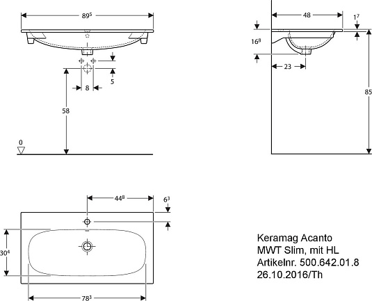 Раковина 90 см Keramag Acanto Slim 500.642.01.8 - фото Geberit (Геберит) Shop