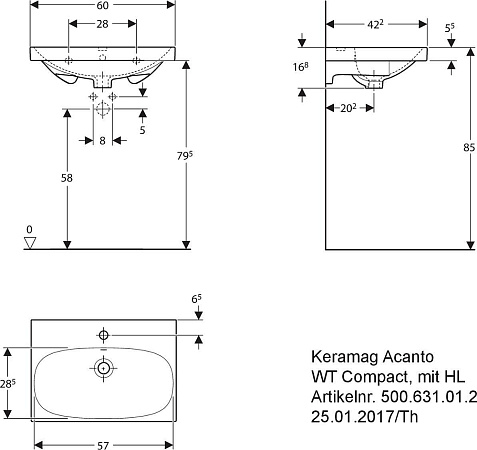 Раковина 60 см Keramag Acanto Compact 500.631.01.8 - фото Geberit (Геберит) Shop