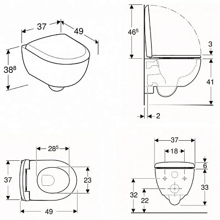 Комплект Geberit Renova Compact Rimfree, унитаз подвесной, сиденье, кнопка Delta20 - фото Geberit (Геберит) Shop