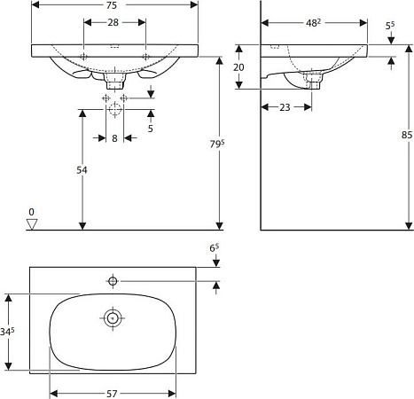 Раковина 75 см Keramag Acanto 500.630.01.8 - фото Geberit (Геберит) Shop