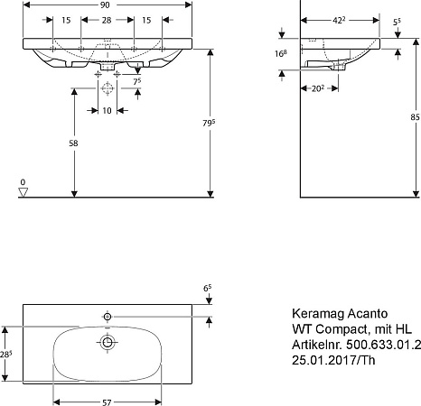 Раковина 90 см Keramag Acanto Compact 500.633.01.8 - фото Geberit (Геберит) Shop